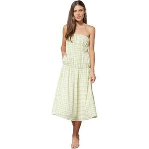 Line and Dot Oakley Midi Dress Womens Large Green Checkered A-Line Preppy JDM878
